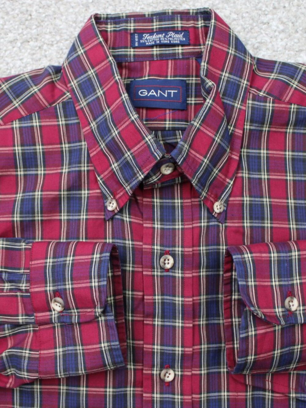 GANT Shirt Mens Medium Red/Blue Foxhunt Plaid Cotton/Poly Long Sleeve Preppy